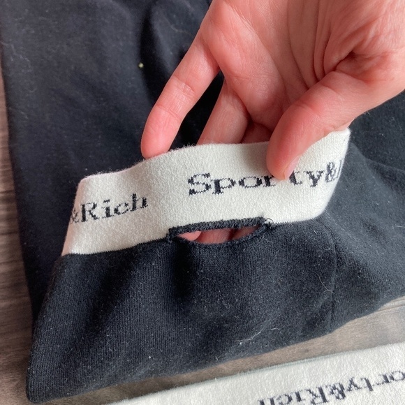 Sporty & Rich Serif Logo Knit Legging and Bra Set Black and White Small - Picture 11 of 12